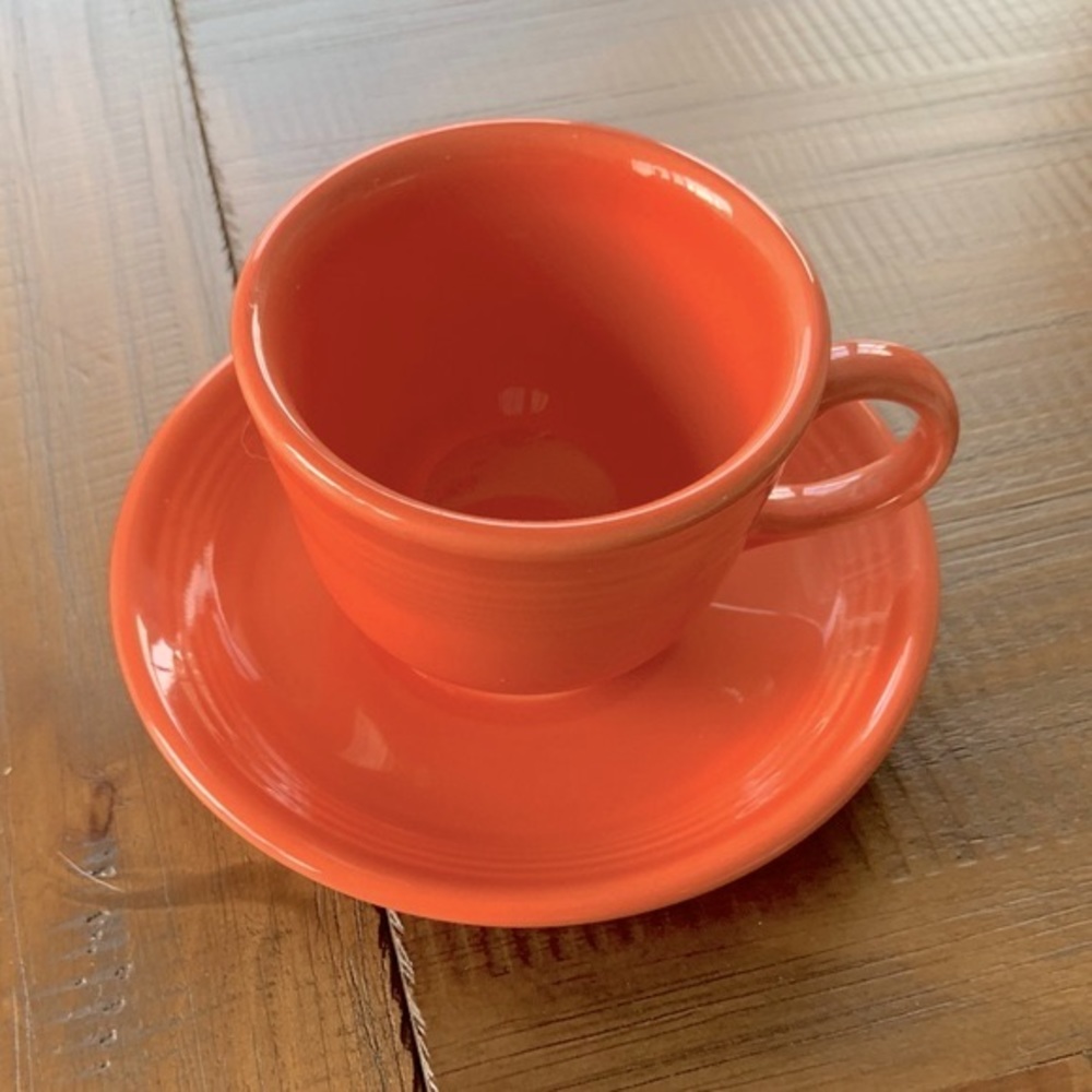 Pink orange Fiesta Fiestaware teacup and saucer